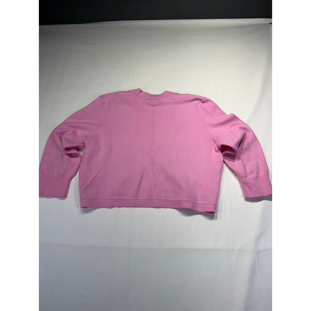 Petite Sophisticate Pink Cropped Cardigan Shrug Rhinestone Flower Button Large